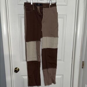 Hollister Woman's Patchwork Jeans - Brown and Tan